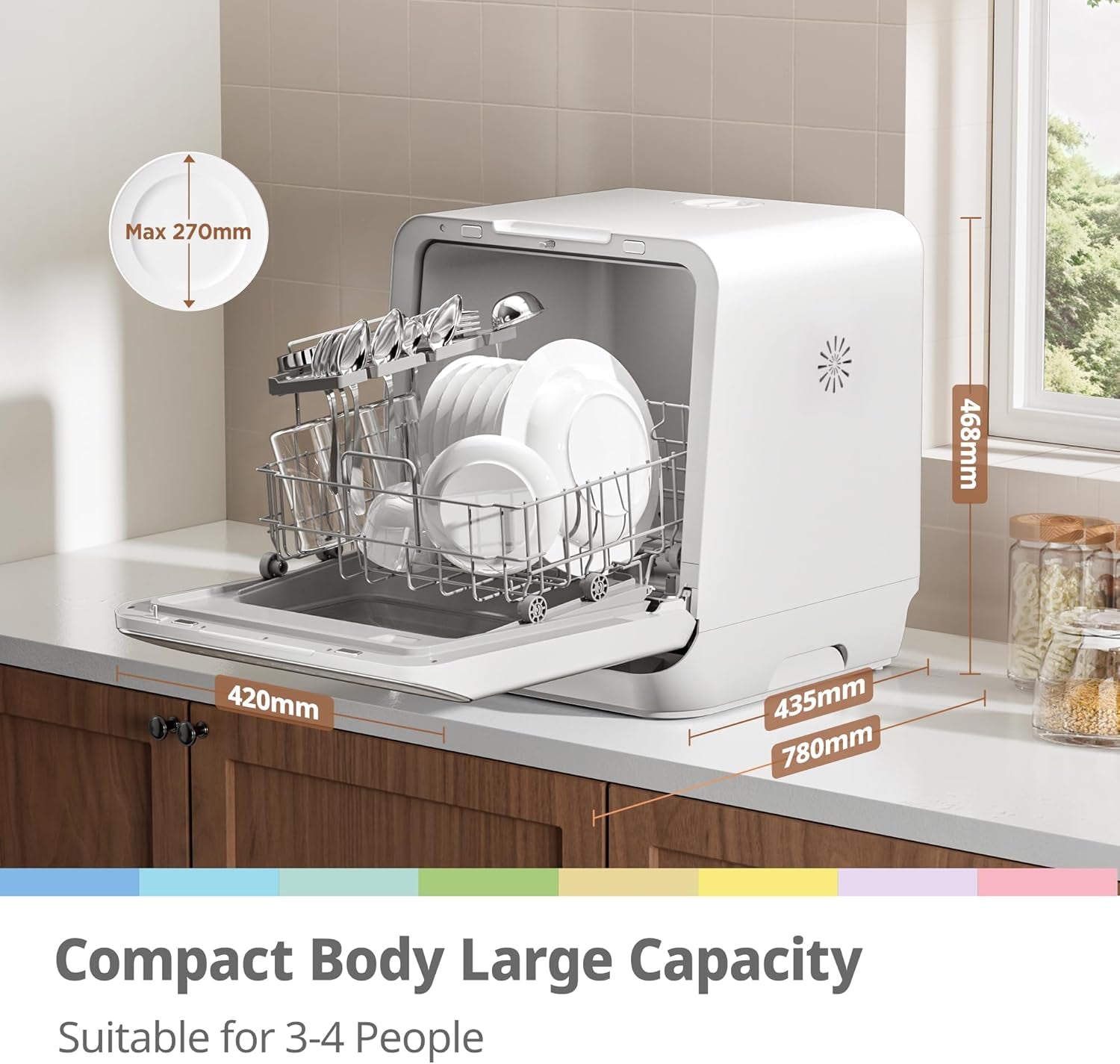 COMFEE’ Mini Plus Table Top Dishwasher – 7+3 Programs, 6L Water Tank, No Plumbing Required